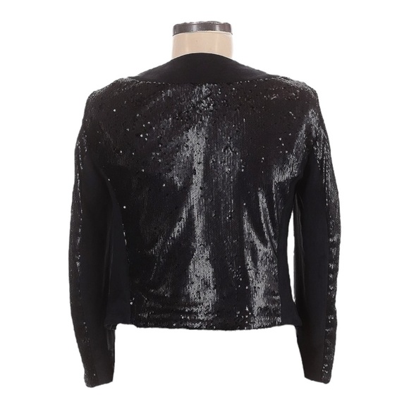 Anthropologie Black Sequin Faux Suede Moto Blazer Jacket NWT S Open Front Party - Picture 3 of 11